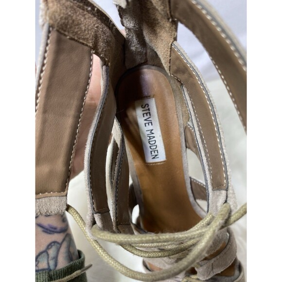 Steve Madden Taupe Lace Up Sandals Size 7.5 M Gladiator Block Heel - Picture 7 of 8